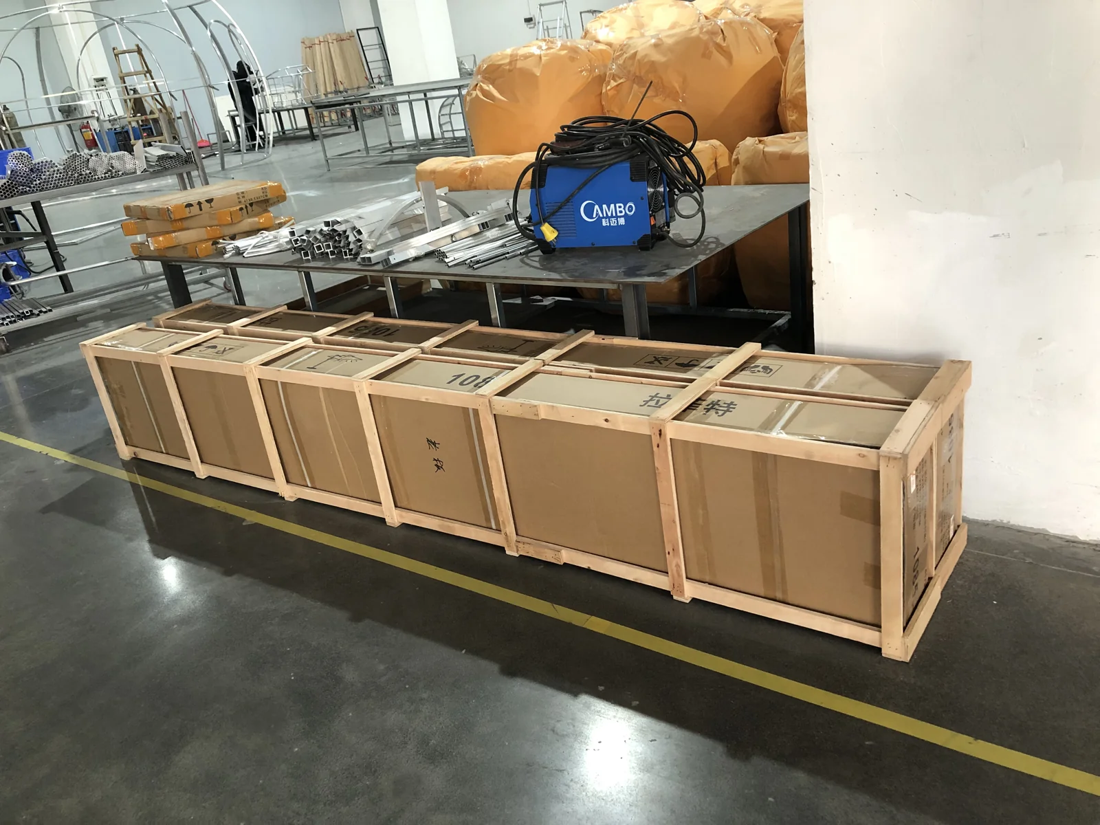 Furniture protected with a wooden packing frame