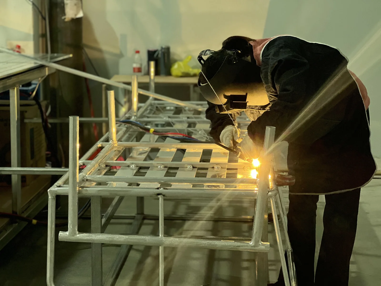 Frame welding in progress