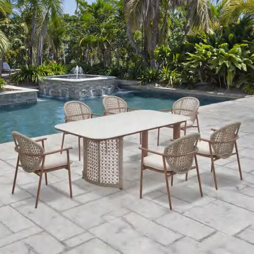 HWJ16-6 Rope-Woven Outdoor Dining Table