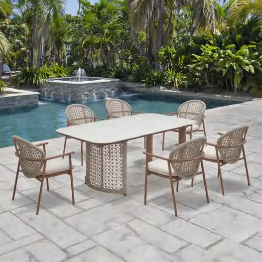 HWJ16-6 Rope-Woven Outdoor Dining Table
