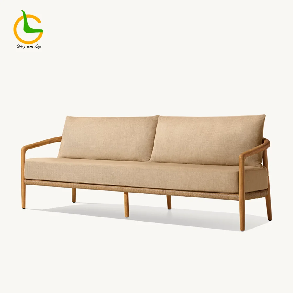 LG392-2 Teak Outdoor Three-Seater Sofa