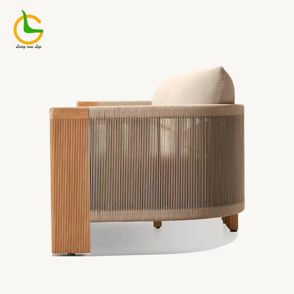 LG399-1 Outdoor Teak & Rope Single-Seater Sofa