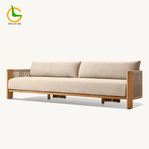 LG399-2 Outdoor Teak & Rope Three-Seater Sofa