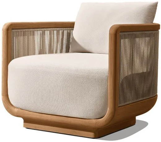 LG501-1 Outdoor Teak & Rope Single-Seater Sofa
