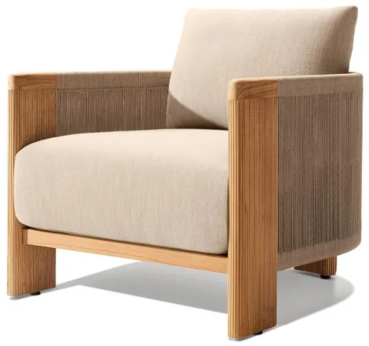 LG566-1 Outdoor Teak & Rope Single-Seater Sofa