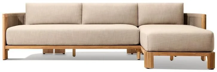 LG566-12 Outdoor Teak & Rope Right-Arm Sofa and Chaise Sectional