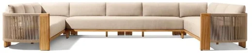 LG566-13 Outdoor Teak & Rope U-Shaped Sectional Sofa