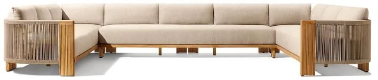 LG566-13 Outdoor Teak & Rope U-Shaped Sectional Sofa