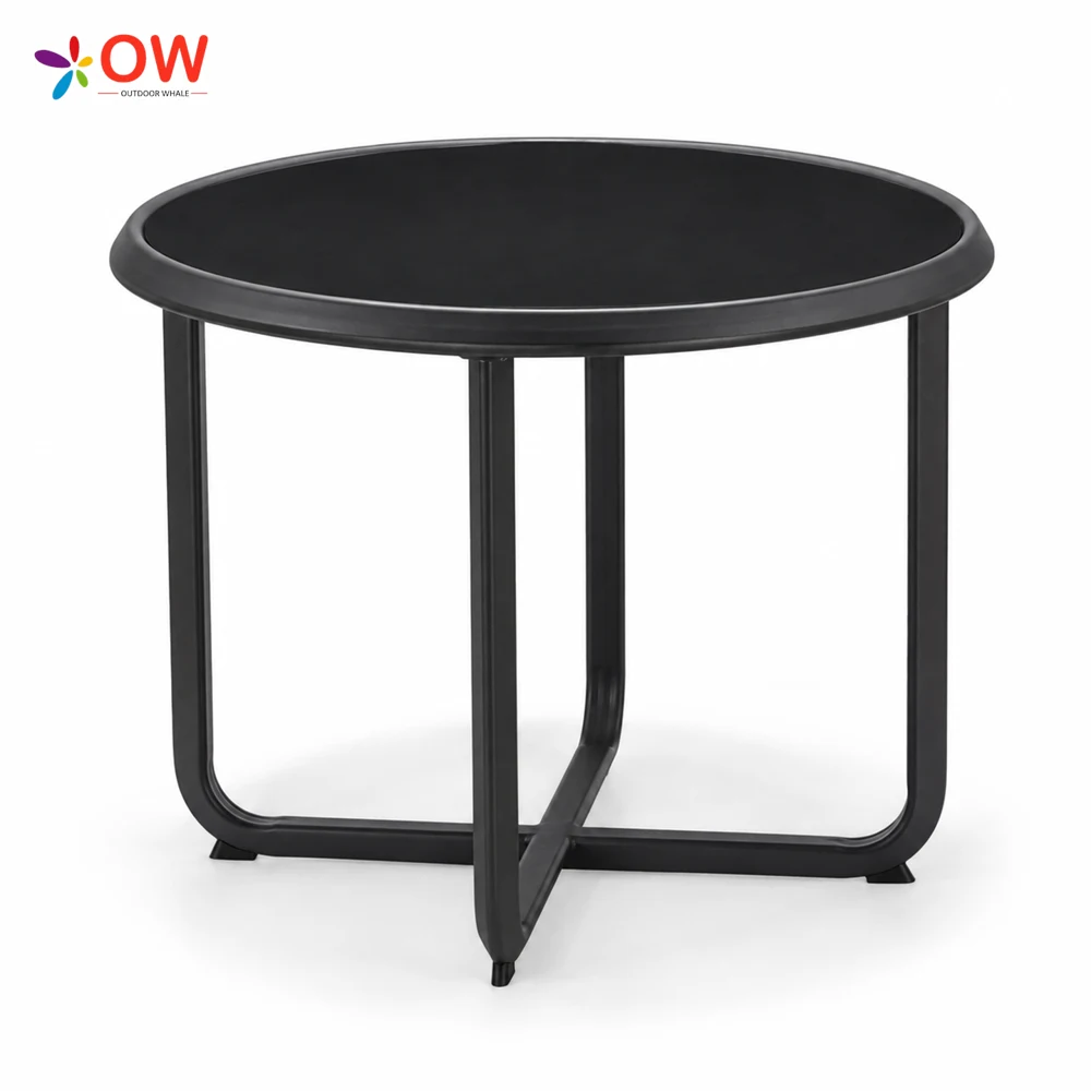 LG607 Round table with 8 mm gray glass, black-painted underside