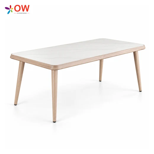 LG618-2 Rectangular table with inset 5 mm white marble-look HPL top