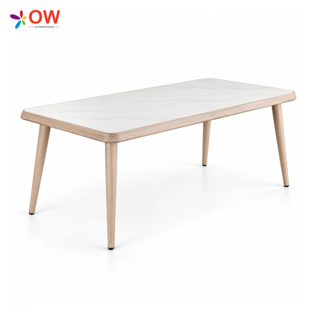LG618-2 Rectangular table with inset 5 mm white marble-look HPL top